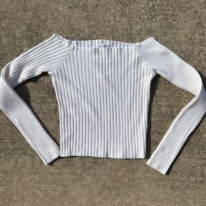 These Three Boutique Off the Shoulder Ribbed White Long Sleeve Top Medium